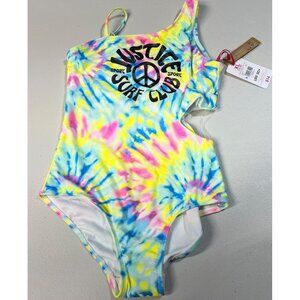 Justice Girls Tie-Dye 1 Shoulder Cut Out Swimsuit XL (16/18) UPF 50+ Swimwear
